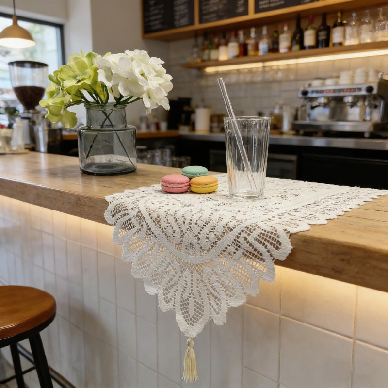 Tinsow 2 Pack Cotton Crochet Lace Rectangular Table Runner Dresser Scarf Doilies (Beige) - Image 3